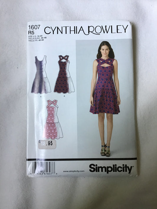 Pattern Simplicity 1607 Cynthia Rowley Women's Dress with Bodice Variations Size 14-22