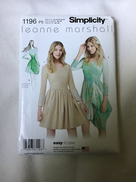 Pattern Simplicity 1196 Leanne Marshall Women's Easy Dress with or without Drape Size 12-20