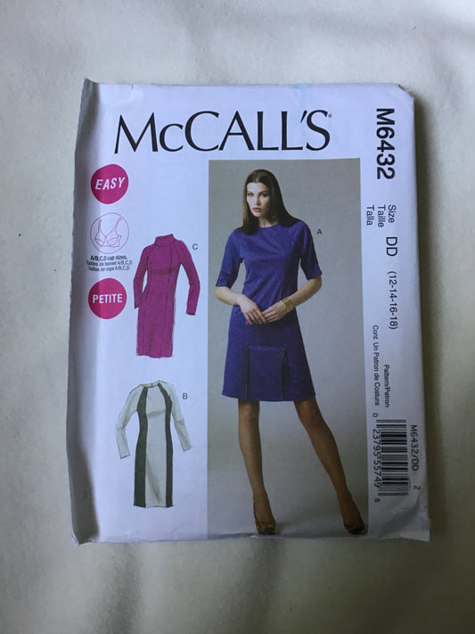 Pattern McCall's M6432 Women's Petite Dress in Two Lengths Size 12-18