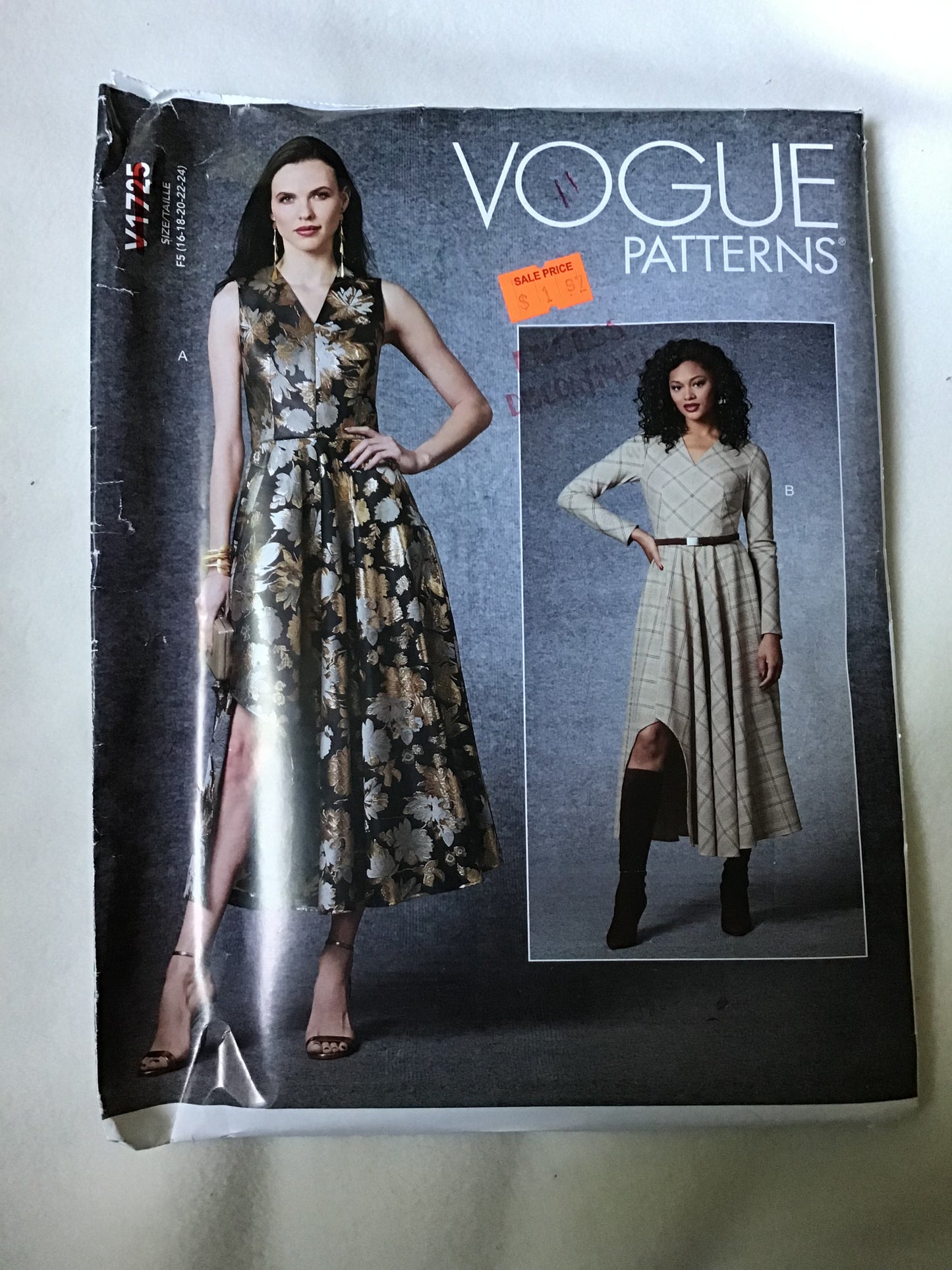 Pattern Vogue V1725 Women's Dress Size 16-24