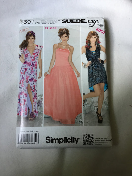 Pattern Simplicity 1691 Suede Says Women's Dress with Bodice Variations Size 12-20