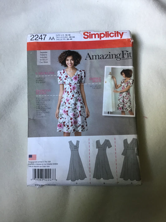Pattern Simplicity 2247 Amazing Fit Collection Women's Dress Size 10-18