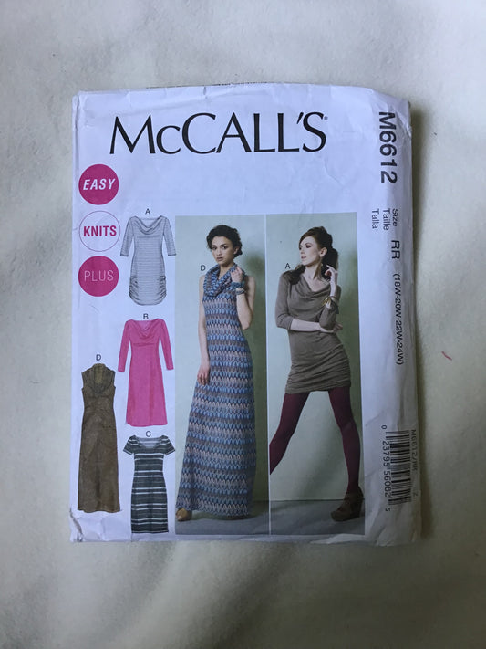 Pattern McCall's M6612 Easy Knits Plus Women's Dresses Size 18-24W