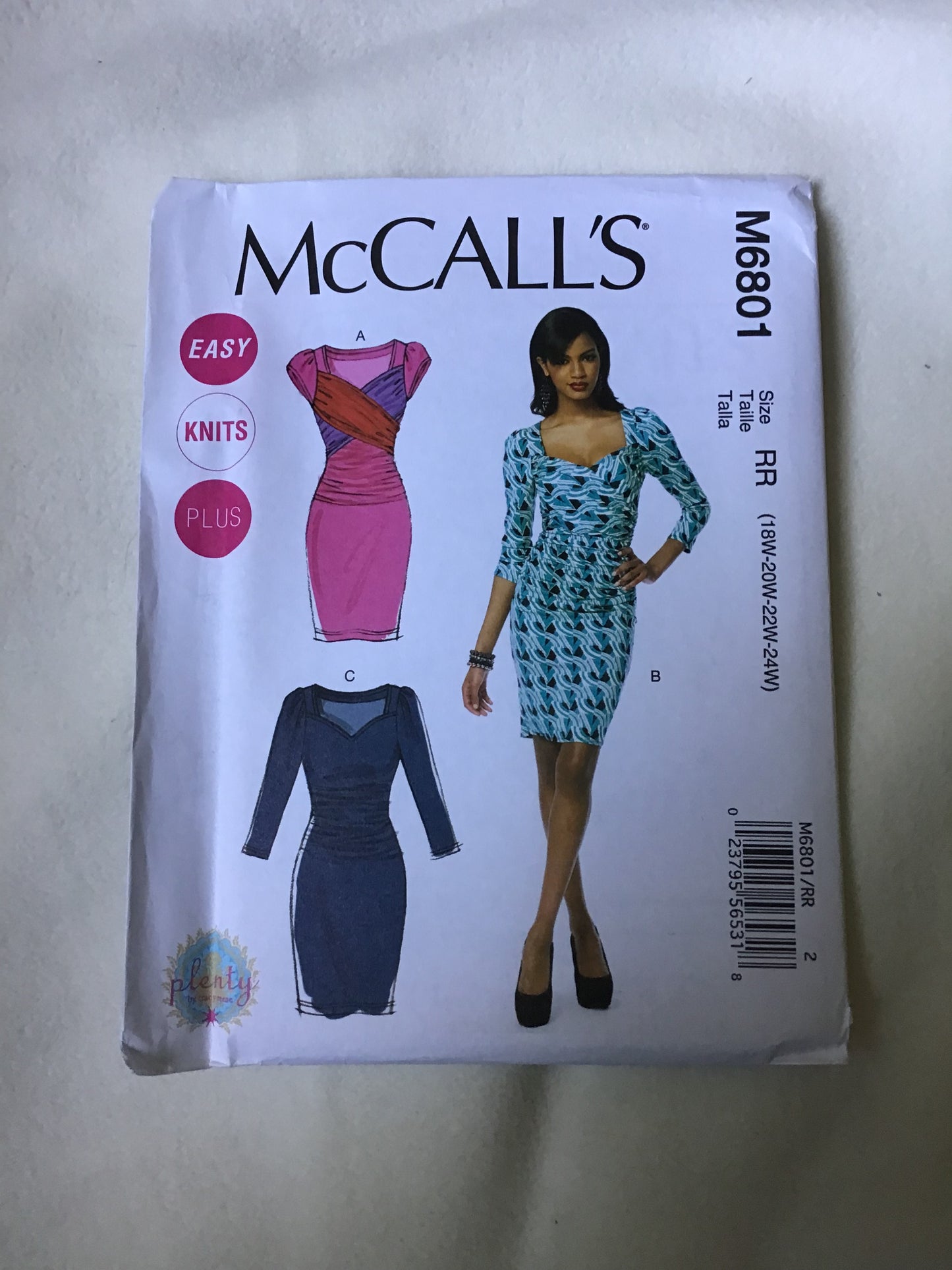 Pattern McCall's M6801 Easy Knits Plus Women's Dresses Size 18-24W