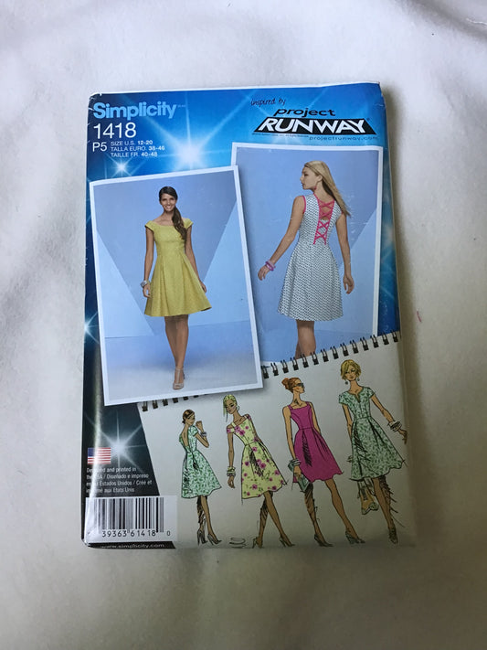 Pattern Simplicity 1418 Project Runway Women's Dress with Bodice Variations Size 12-20