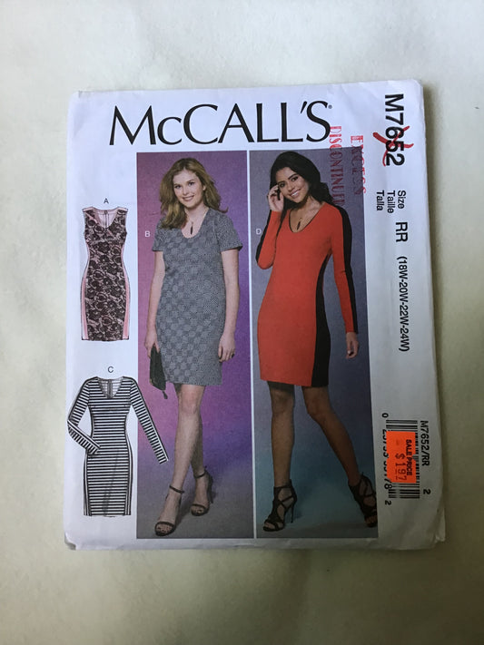 Pattern McCall's M7652 Women's Petite Dresses Size 18-24W