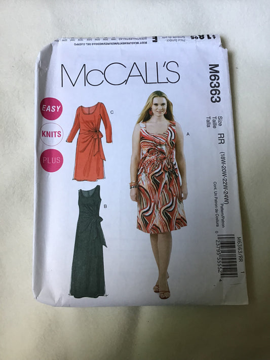 Pattern McCall's M6363 Easy Knits Plus Women's Dresses in Two Lengths Size 18W-32W