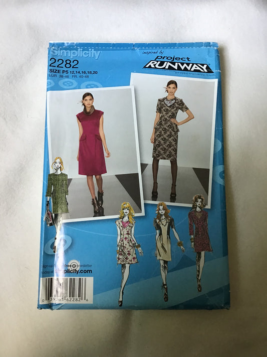 Pattern Simplicity 2282 Project Runway Women's Dress & Separate Fur Collar & Bib Necklace Size 12-20
