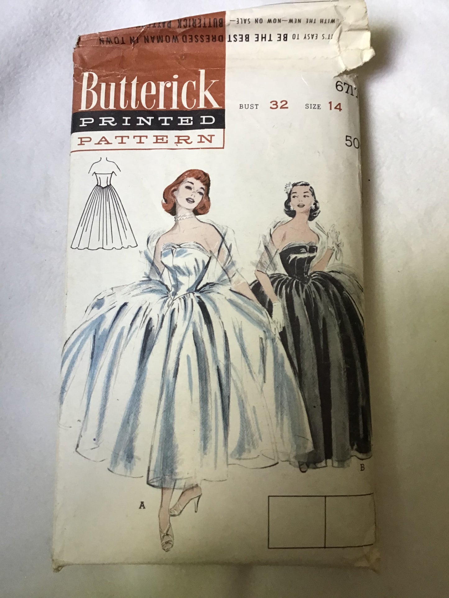 Pattern Butterick 6717 Bridal Evening Gown & Stole Size 14 Vintage Rare