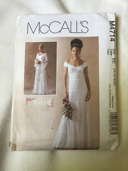 Pattern McCall's M4714 Alicyn Exclusives Bridal Women's Dresses Size 14-20