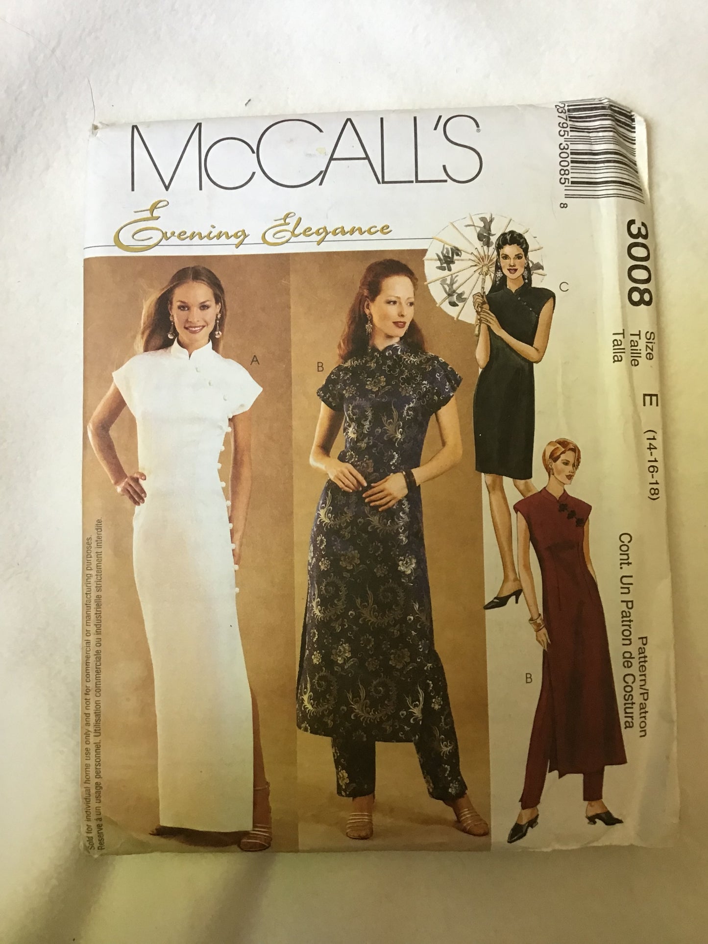 Pattern McCall's 3008 Evening Elegance Women's Dress Size 14-18