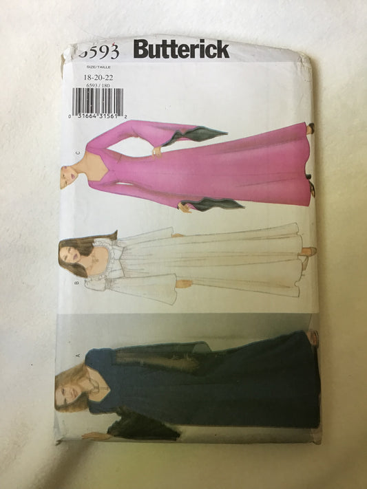 Pattern Butterick 6593 Women's Evening Dress Size 18-22