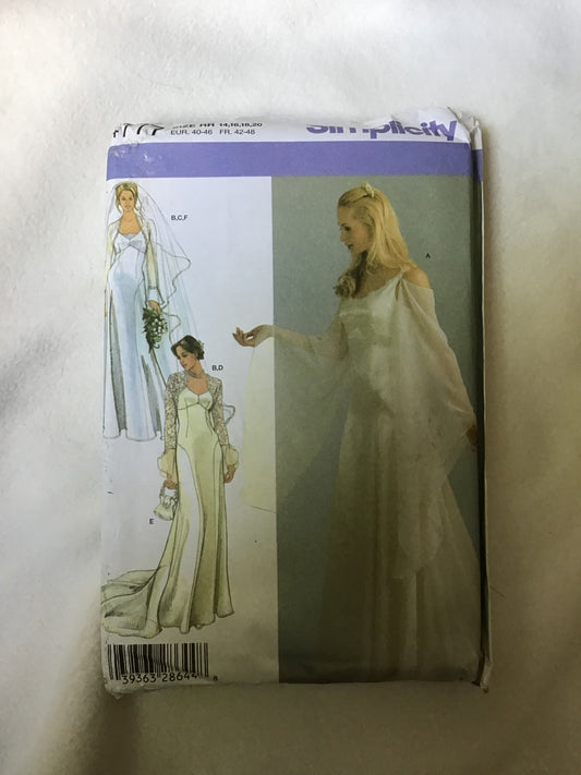 Pattern Simplicity 5096 Misses' Bridal Gown, Shrug and Bag Size 14-20
