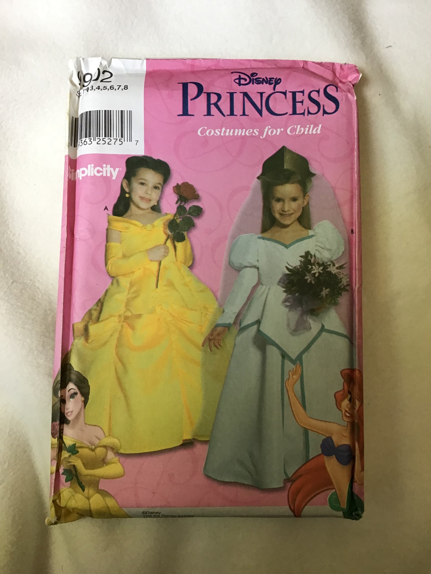 Pattern Simplicity 9902 Disney Princess Belle & Ariel Costumes Girls Size 3-8