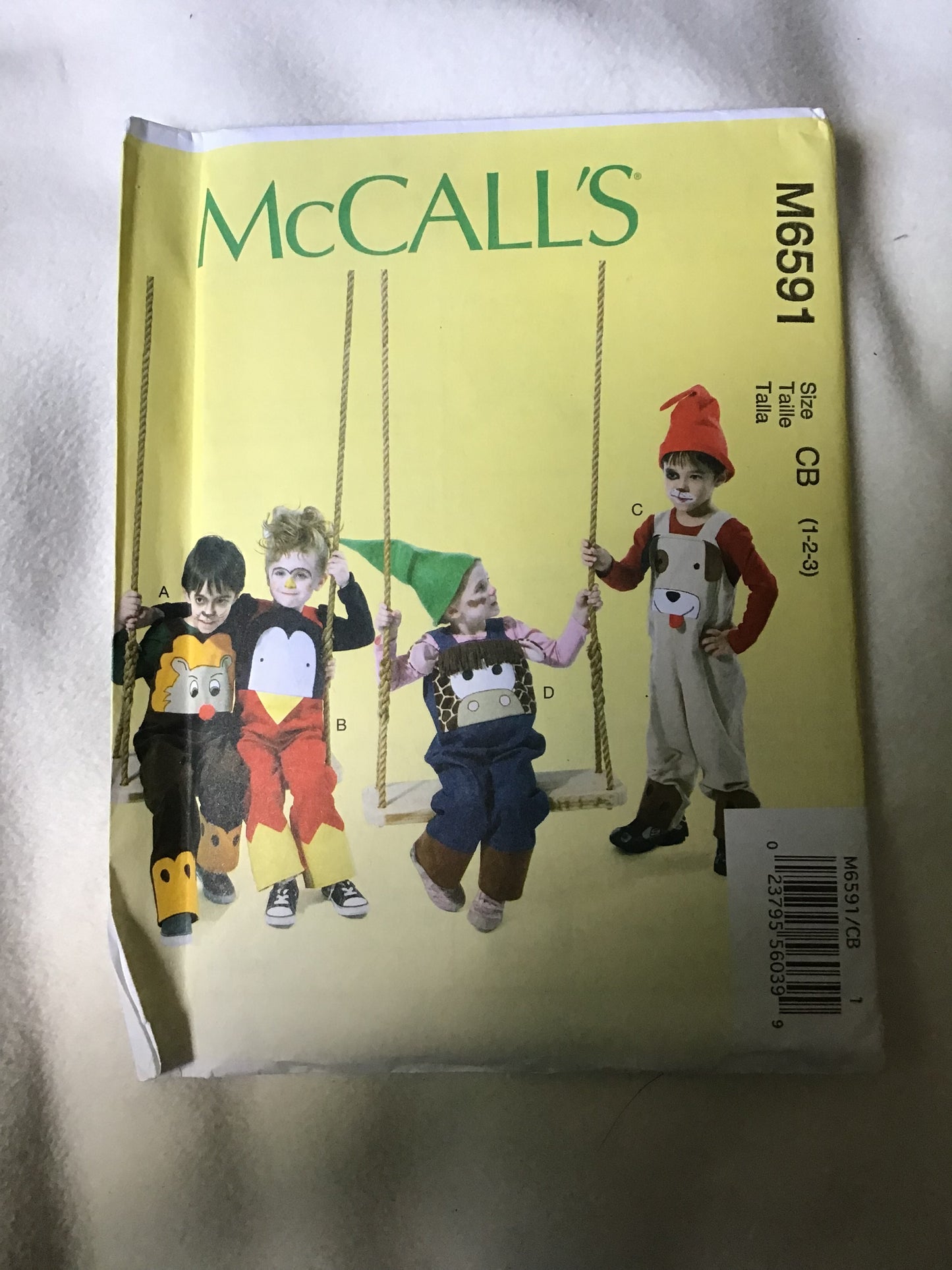 Pattern McCall's M6591 Children's Animal Face Overalls Toddler Size 1-3
