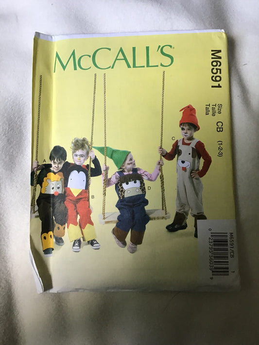 Pattern McCall's M6591 Children's Animal Face Overalls Toddler Size 1-3