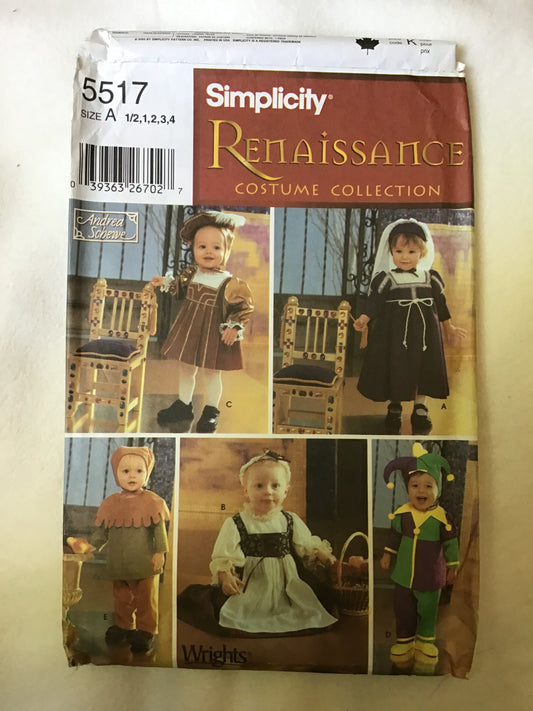 Pattern Simplicity 5517 Toddler's Renaissance Costume Size 1/2 - 4