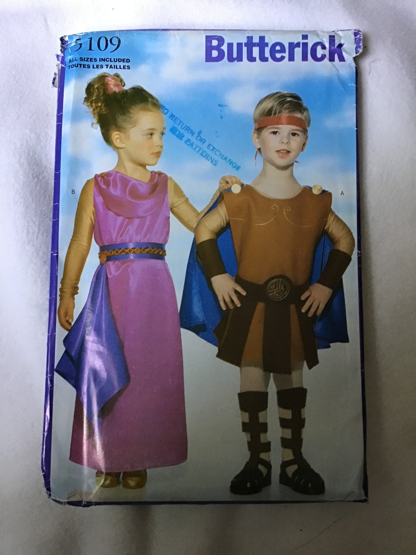 Pattern Butterick 5109 Hercules & Megara Greek Mythology Inspired Costumes Child Size XS-L