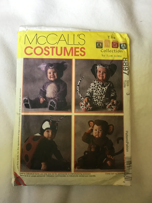 Pattern McCall's 8897 Lady Bug, Monkey, Koala Bear & Dalmatian Costume Toddler Size 3