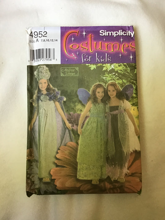 Pattern Simplicity 4952 Girls' Fairy Dresses & Wing Costumes Size 7-14