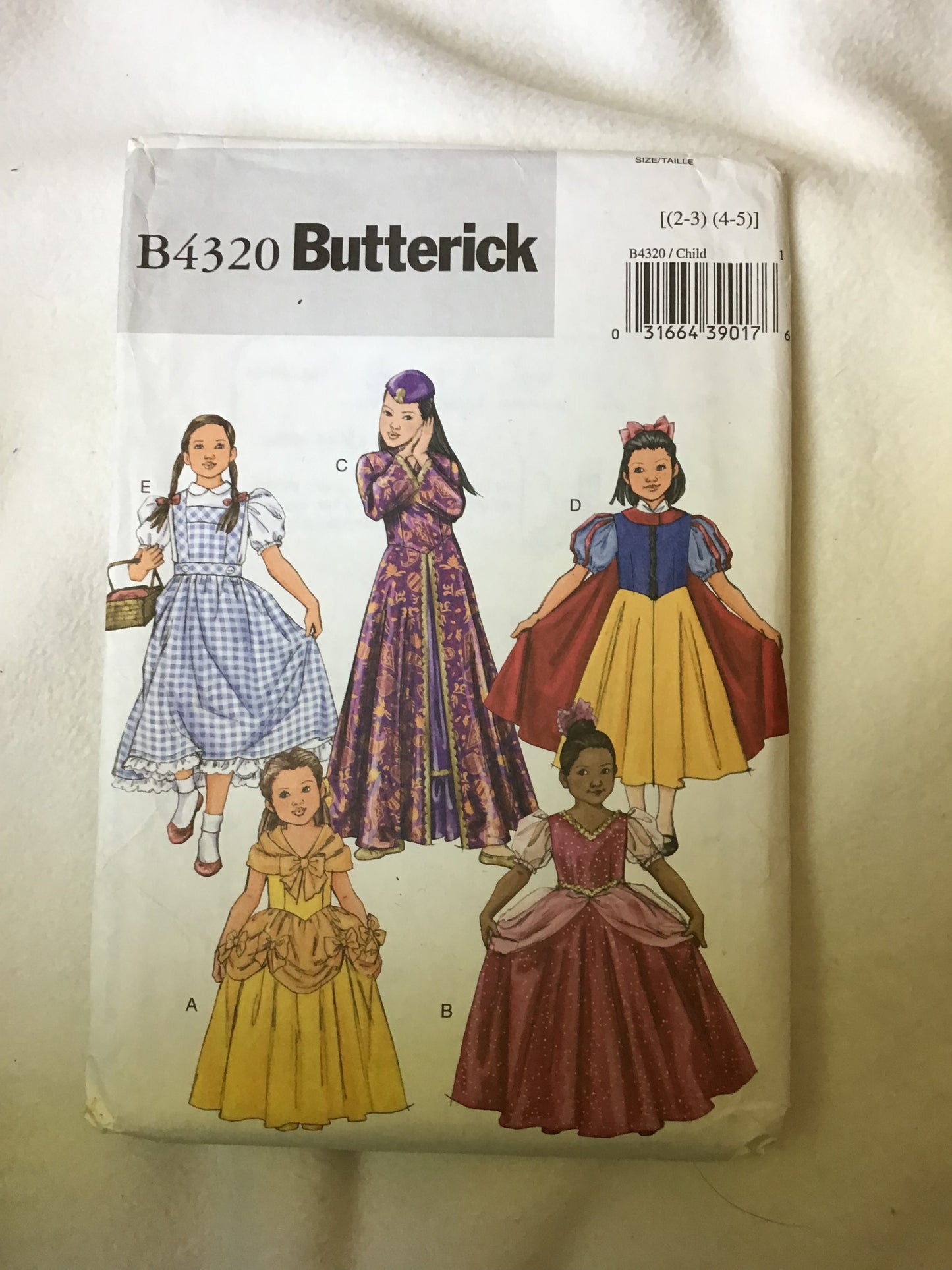 Pattern Butterick B4320 Children's Classic Character Costume Size 2-5