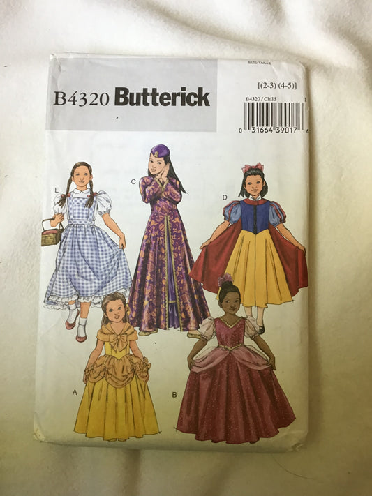 Pattern Butterick B4320 Children's Classic Character Costume Size 2-5