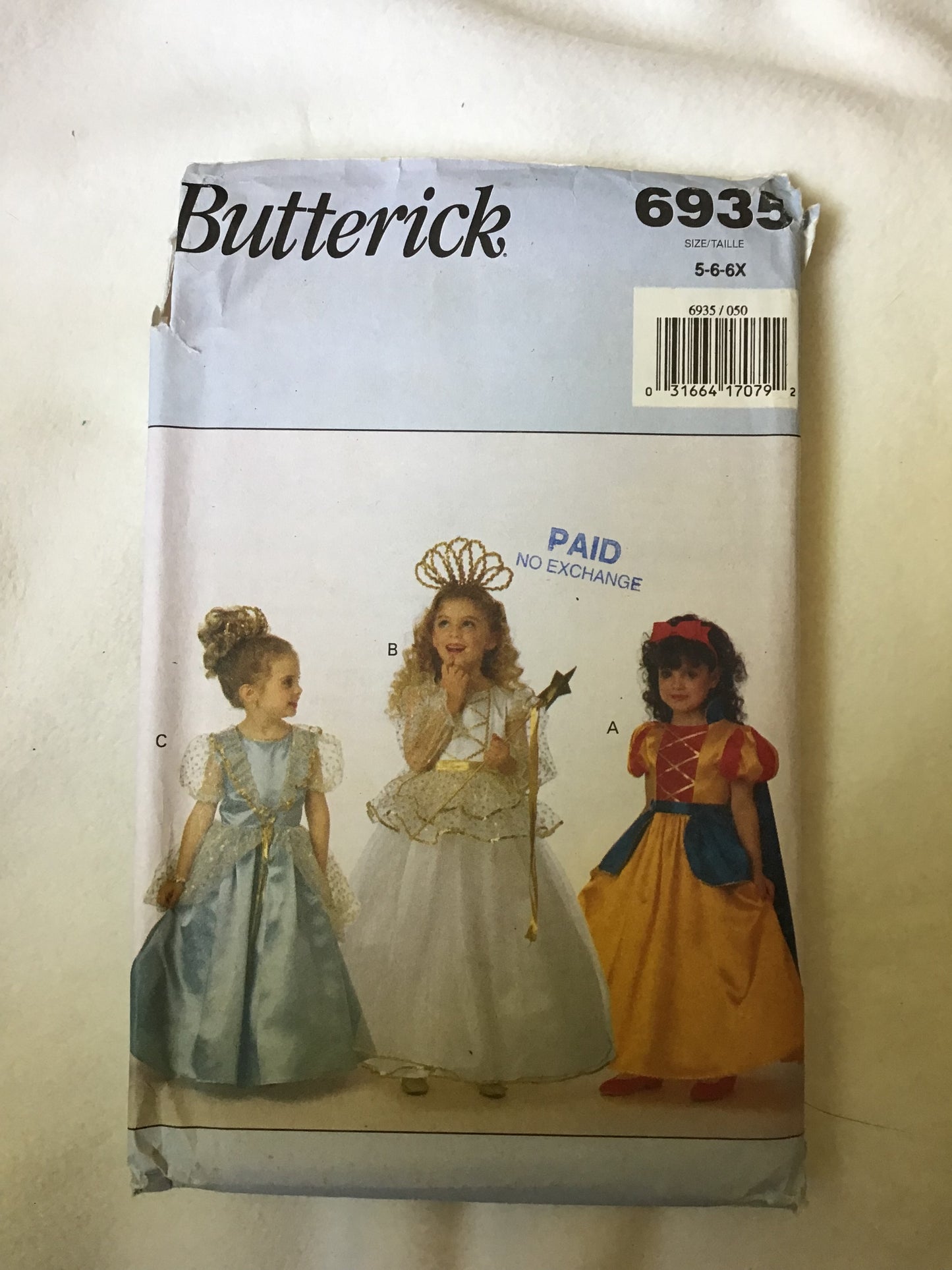 Pattern Butterick 6935 Children's Classic Character Costume Size 5-6X