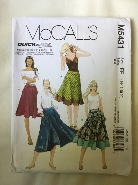 Pattern McCall's M5431 Misses' Skirts Size 14-20