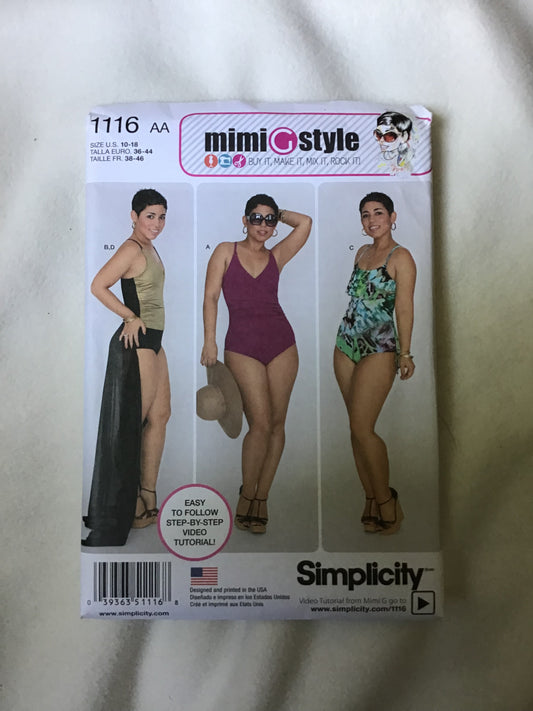 Pattern Simplicity 1116 Women's Swimsuit & Wrap Skirt Mimi G Style Size 10-18