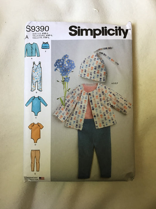 Pattern Simplicity S9390 Babies' Knit Layette Size XXS-L