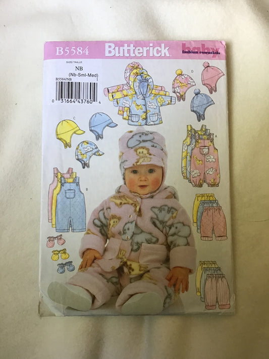 Pattern Butterick B5584 Infants Jacket, Overalls, Pants, Hat & Mittens Size NB-S-M