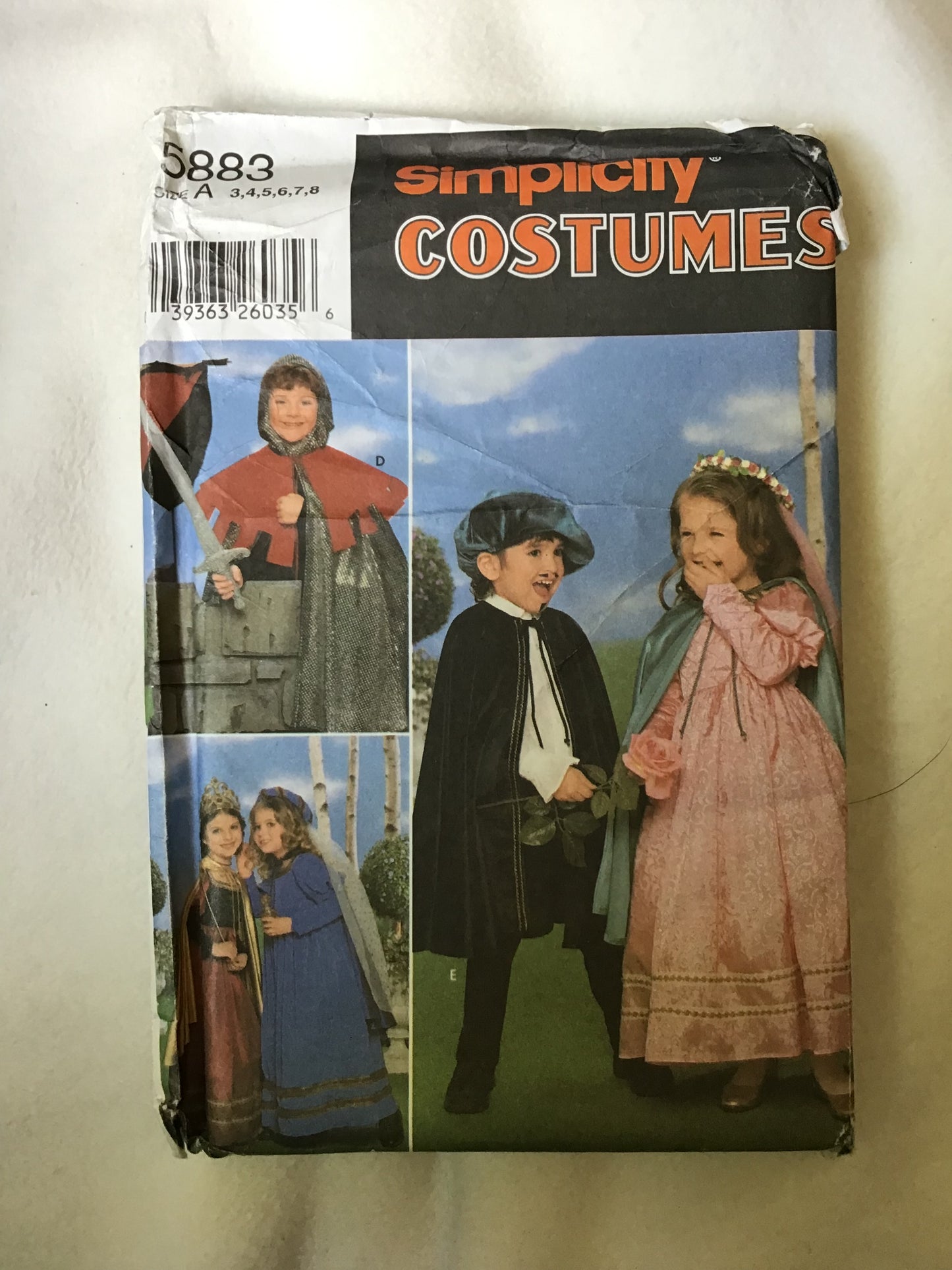 Pattern Simplicity 5883 Renaissance Princess & Knight Child's Costume Size 3-8