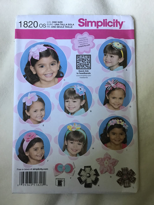 Pattern Simplicity 1820 Children's Hair Accessories