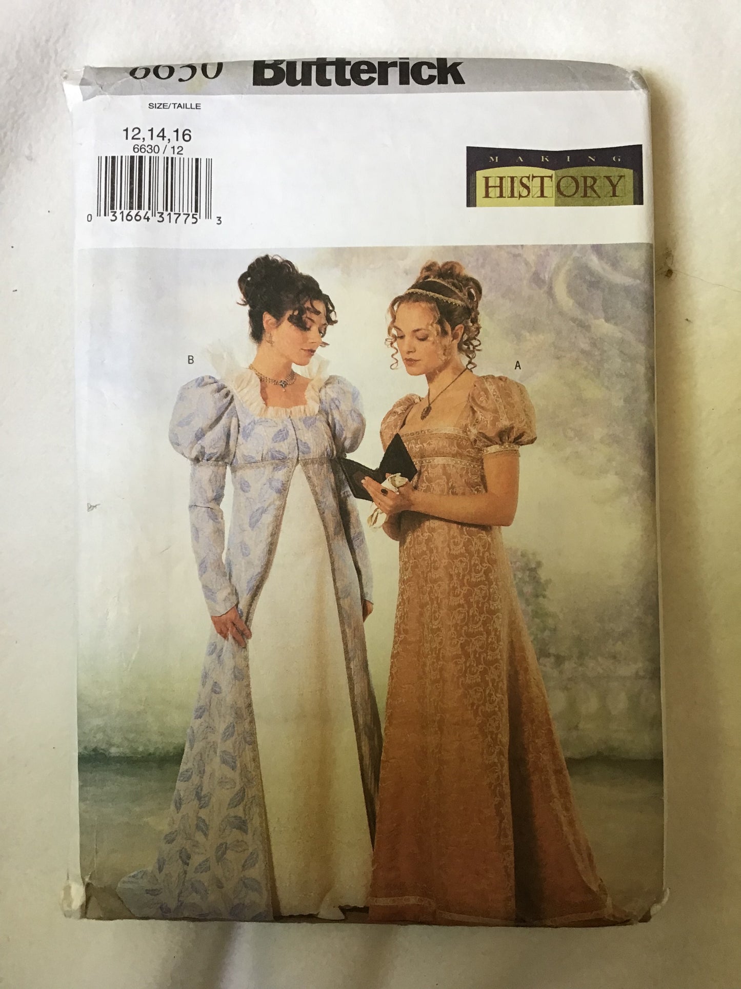 Pattern Butterick 6630 Making History Regency Women's Coat and Dress Size 12-16
