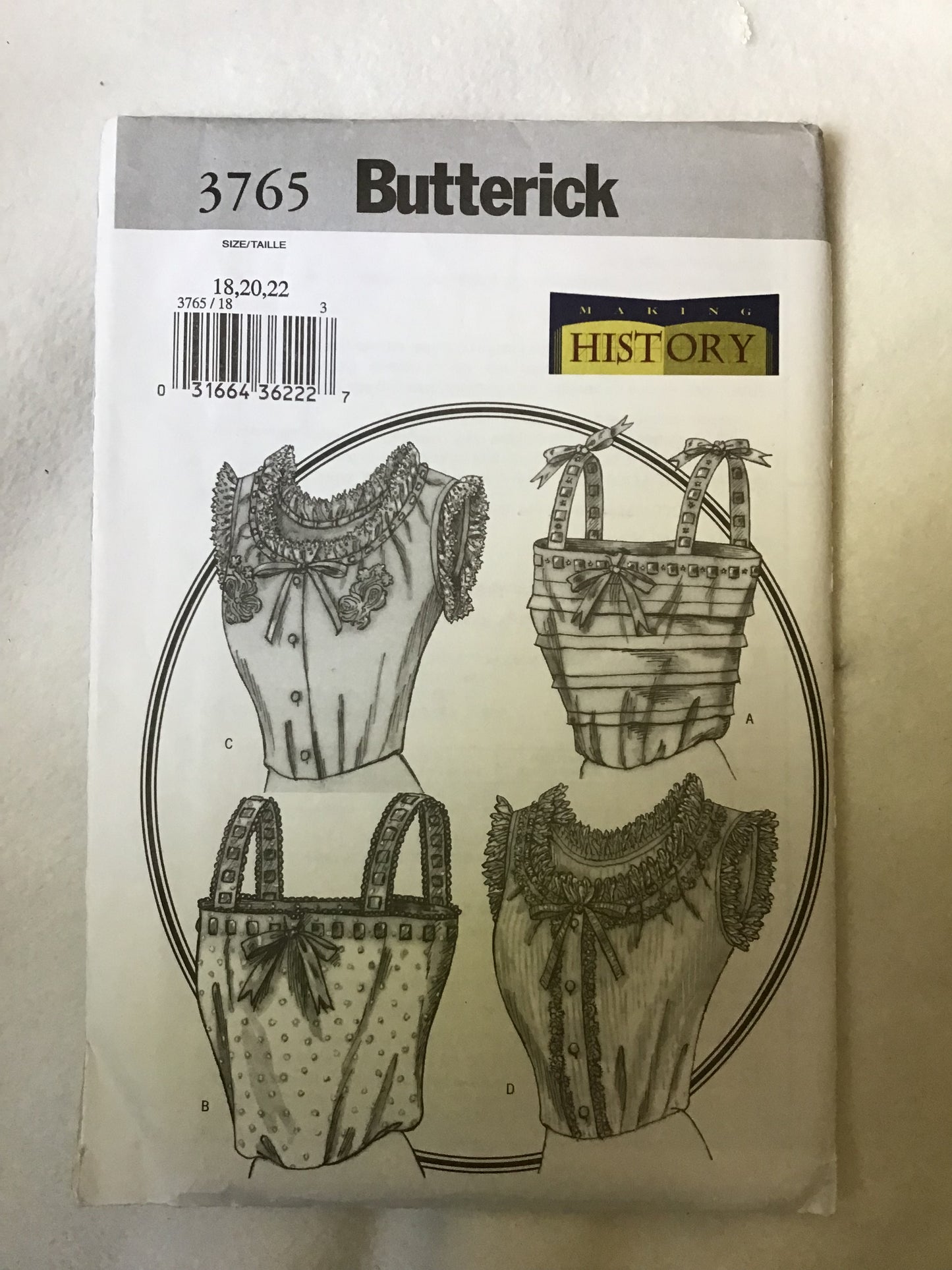 Pattern Butterick 3765 Making History Women's Historical Camisole Size 18-22