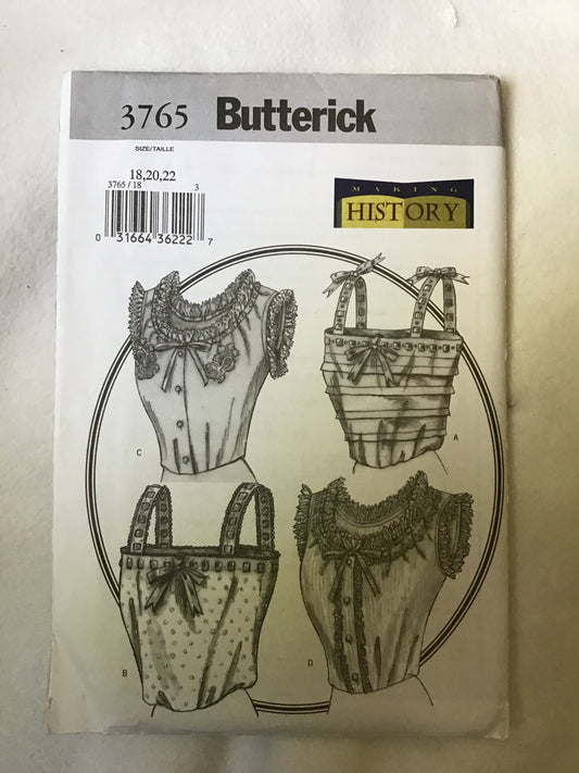 Pattern Butterick 3765 Making History Women's Historical Camisole Size 18-22