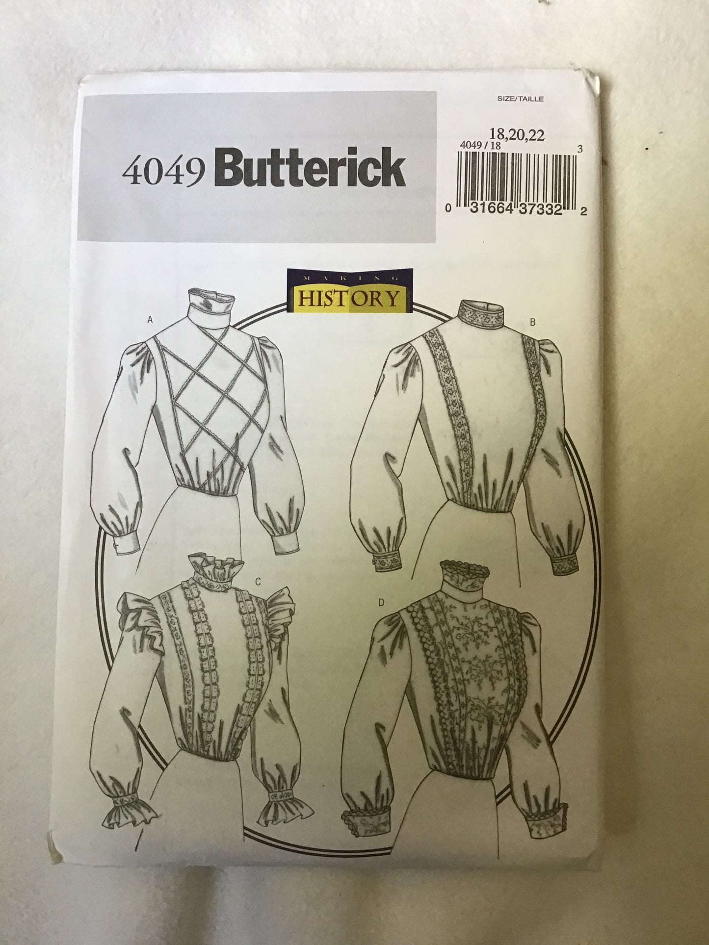 Pattern Butterick 4049 Making History Women's Petite Blouse Size 18-22