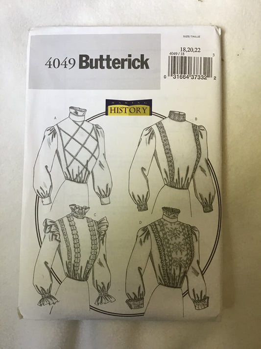 Pattern Butterick 4049 Making History Women's Petite Blouse Size 18-22