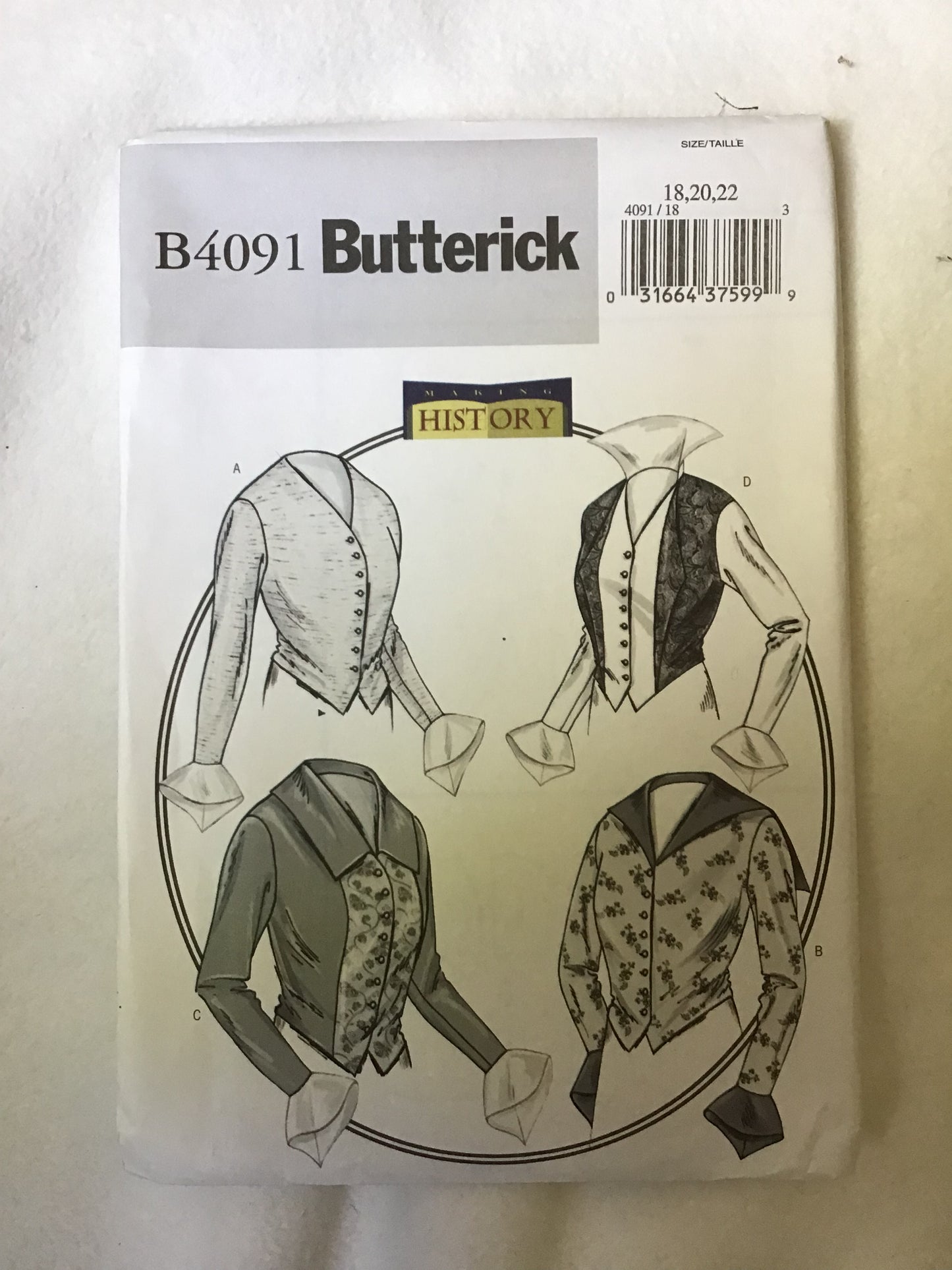 Pattern Butterick B4091 Making History Women's 1914 Basque Shirt Size 18-22