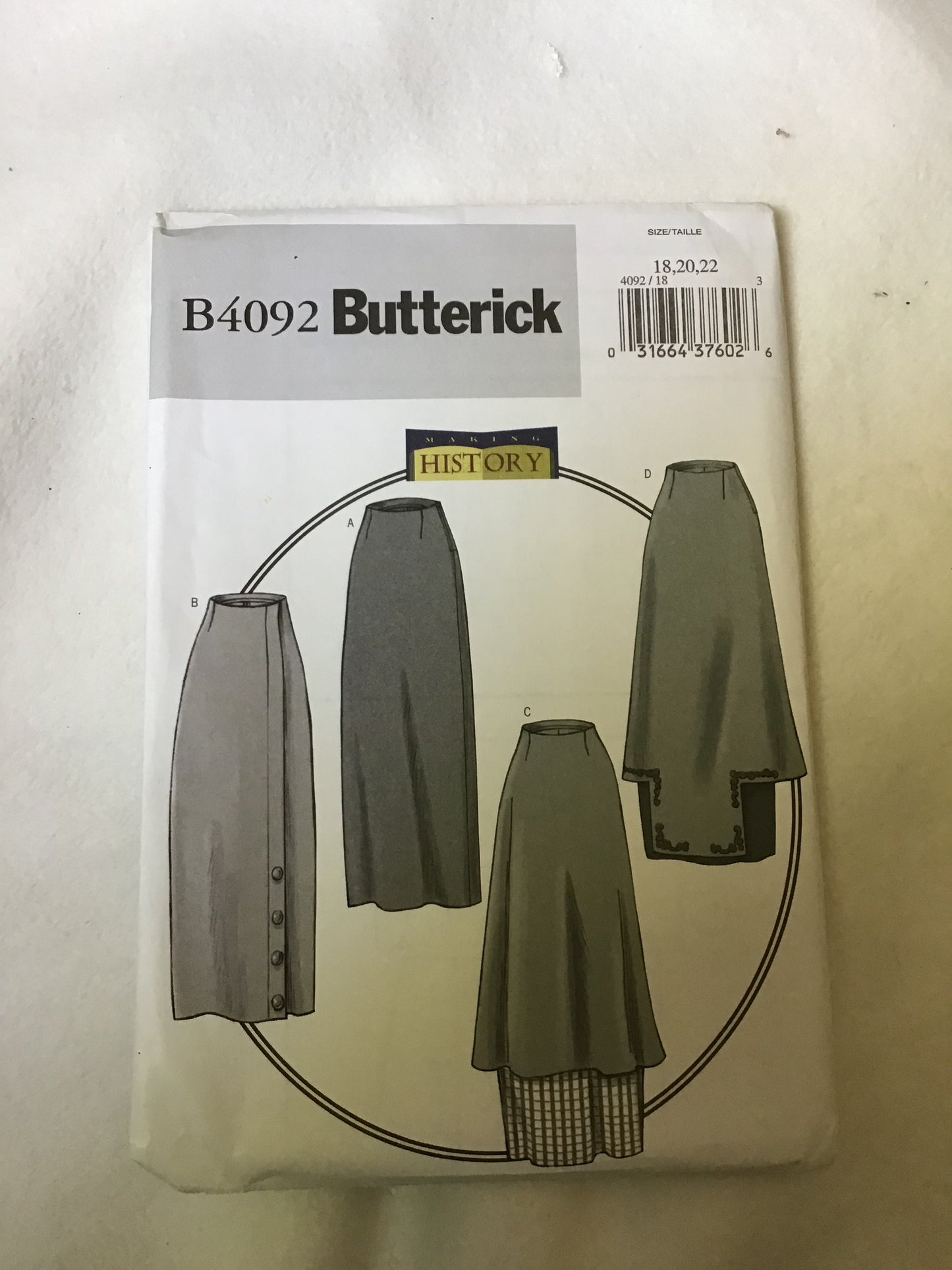 Pattern Butterick B4092 Making History Women's 1914 Basque Skirt Size 18-22