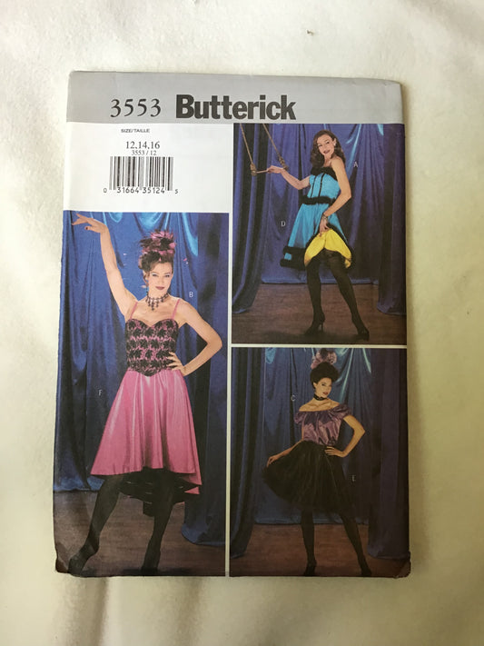 Pattern Butterick 3553 Women's Costume Corset Top and Skirts Size 12-16