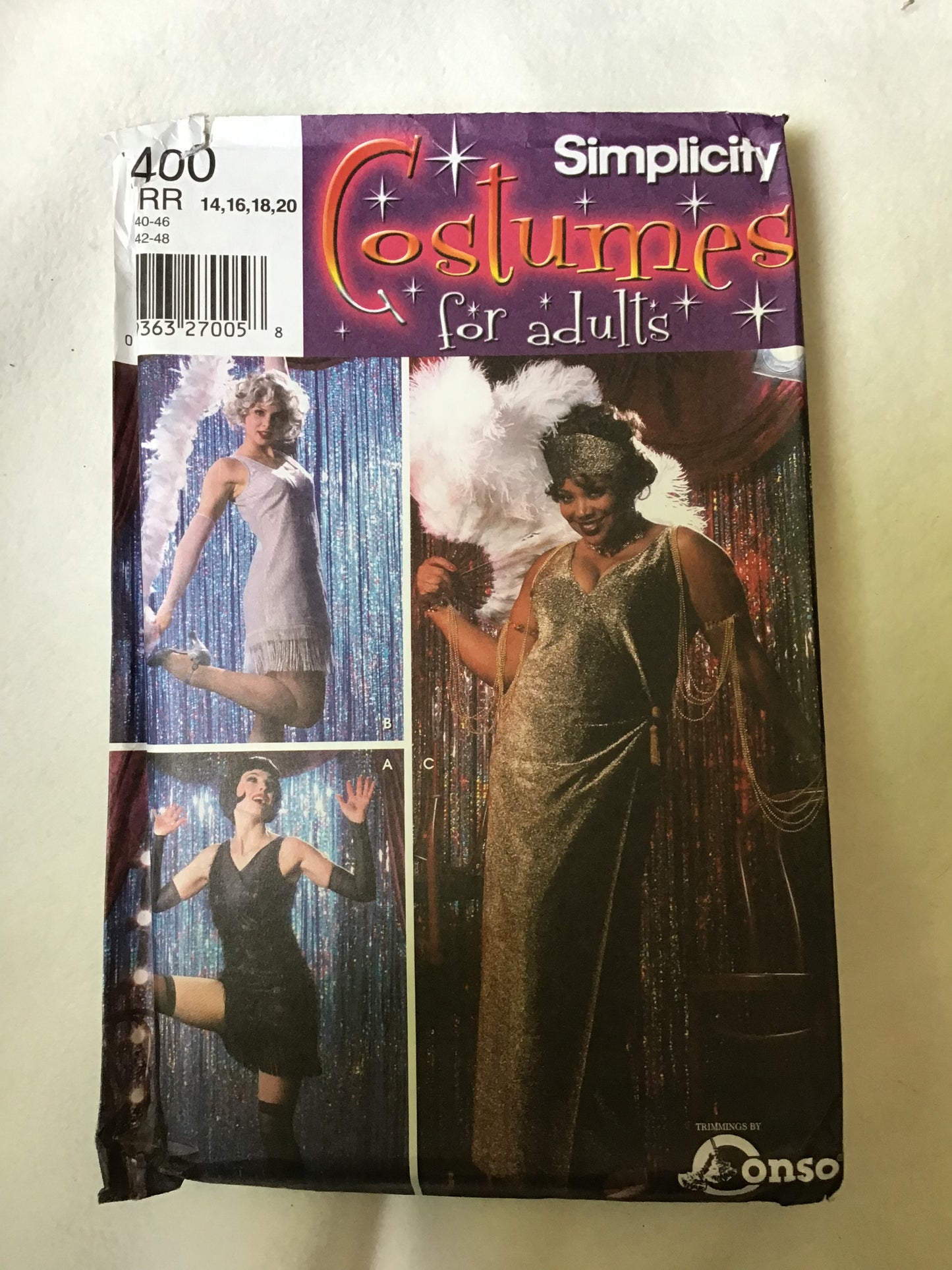 Pattern Simplicity 5400 Costumes for Adults Women's 1920's Flapper Dresses Size 14-20