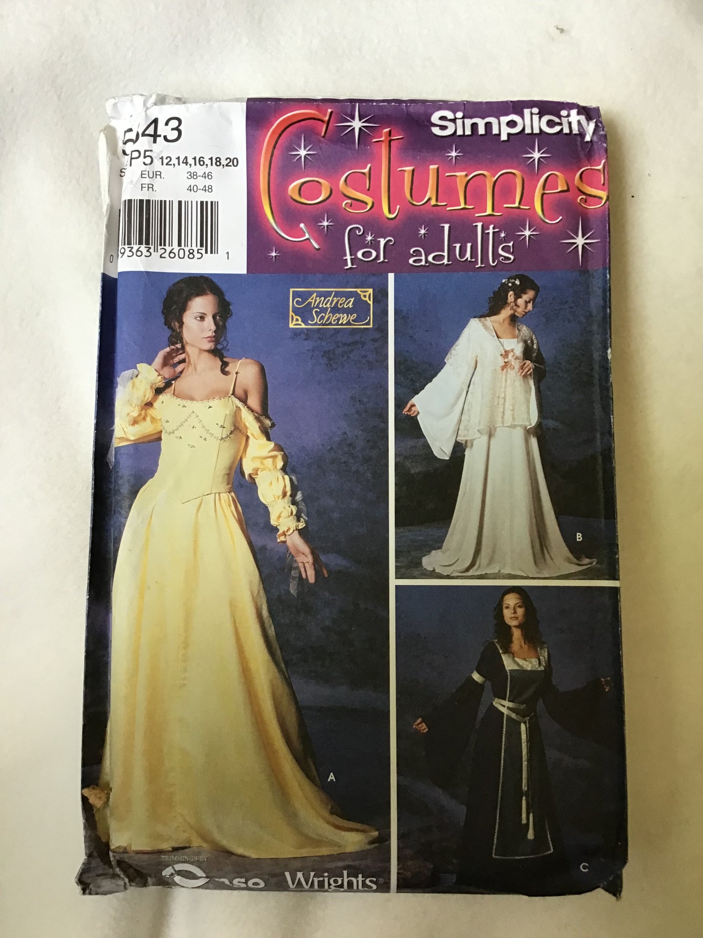 Pattern Simplicity 5843 Costumes for Adults Andrea Schewe Medieval Costumes Size 12-20
