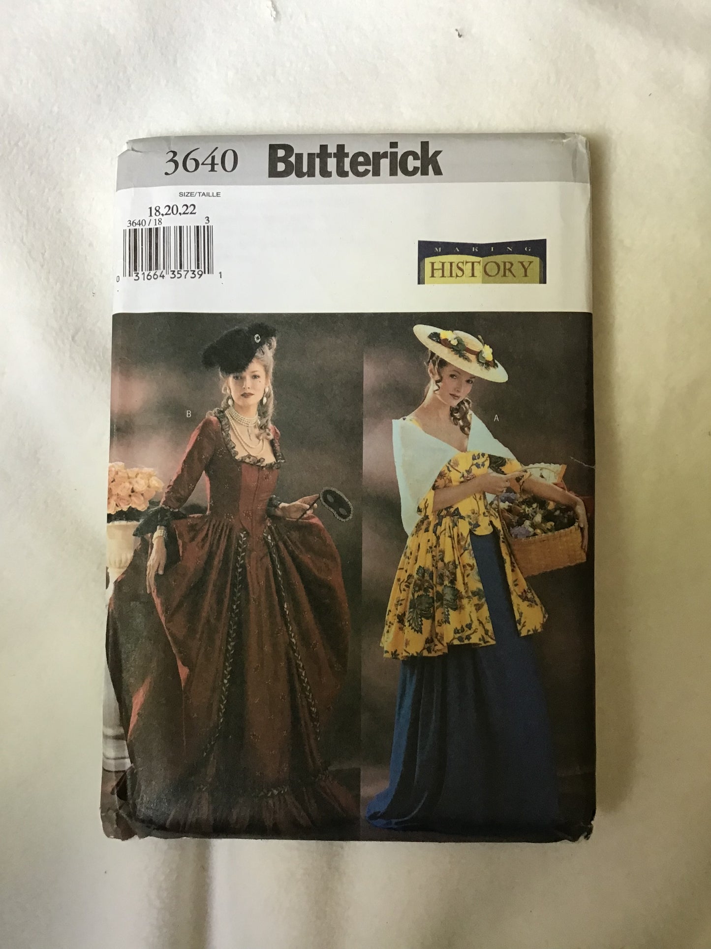 Pattern Butterick 3640 Making History Women's Historical Costume Size 18-22