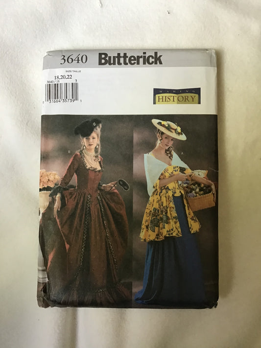 Pattern Butterick 3640 Making History Women's Historical Costume Size 18-22