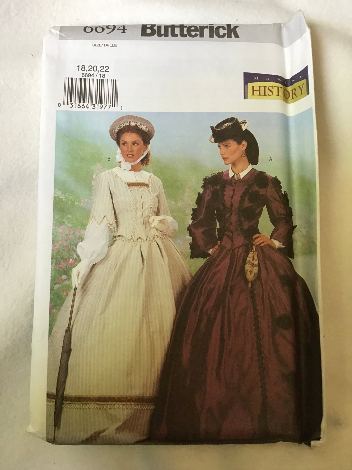 Pattern Butterick 6694 Civil War Era Making History Women's Top and Skirt Size 18-22
