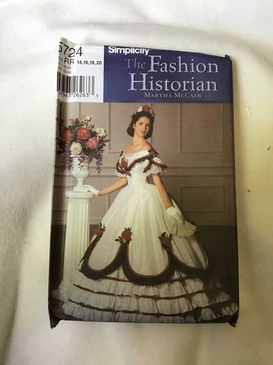 Pattern Simplicity 5724 The Fashion Historian Martha McCain Women's Ball Gown Size 14-20