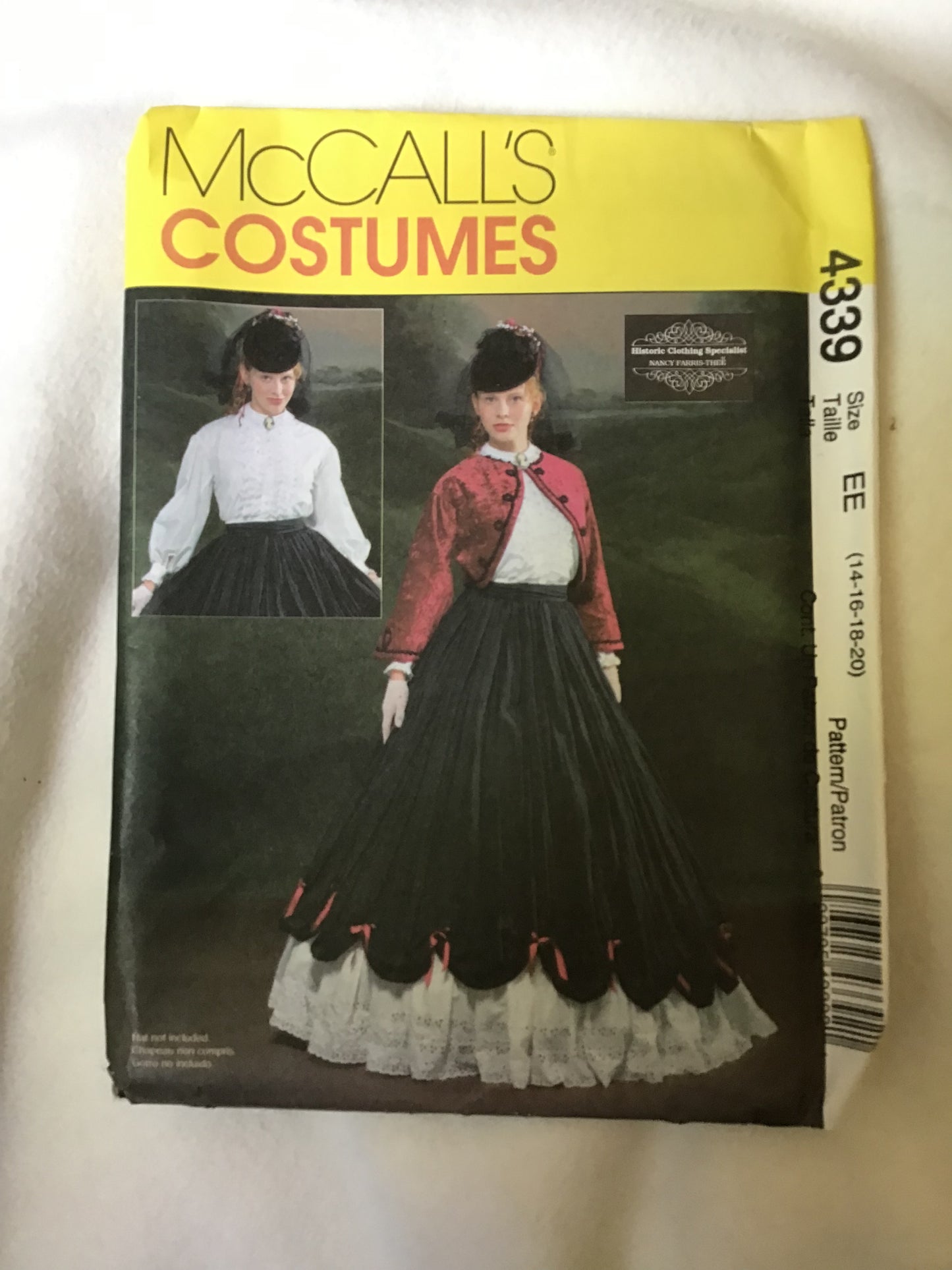 Pattern McCall's 4339 Women's Civil War Era Jacket, Blouse, Collar and Skirt Size 14-20