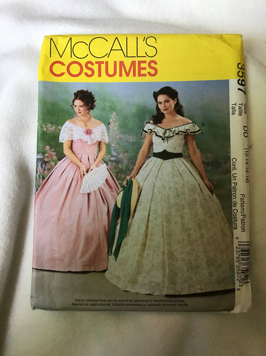 Pattern McCall's 3597 Women's Southern Belle Costumes Size 12-18