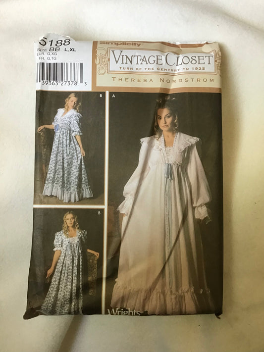 Pattern Simplicity 5188 Vintage Closet Theresa Nordstrom Women's Nightgown and Robe L, XL Rare OOP